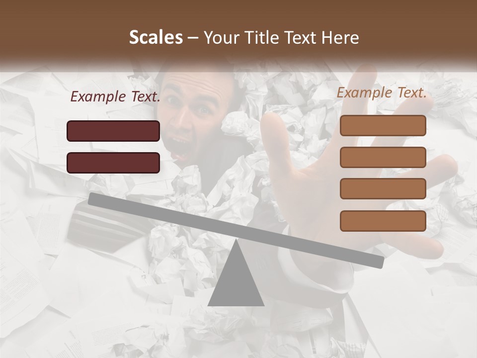 A Man With His Hand Out Through A Pile Of Papers PowerPoint Template