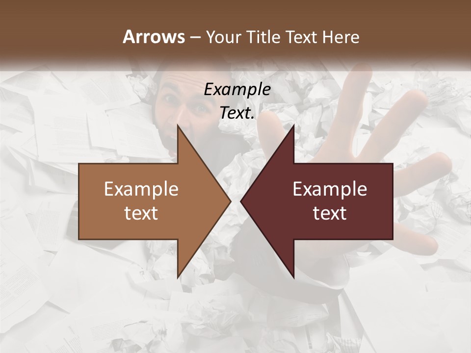 A Man With His Hand Out Through A Pile Of Papers PowerPoint Template