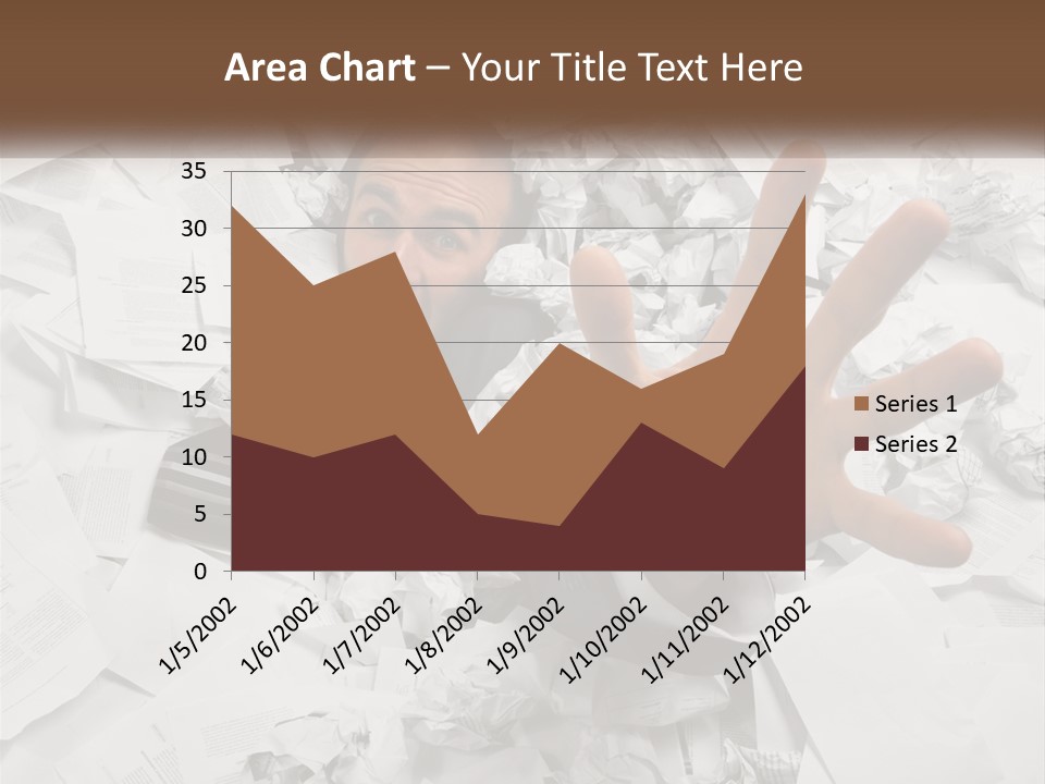 A Man With His Hand Out Through A Pile Of Papers PowerPoint Template