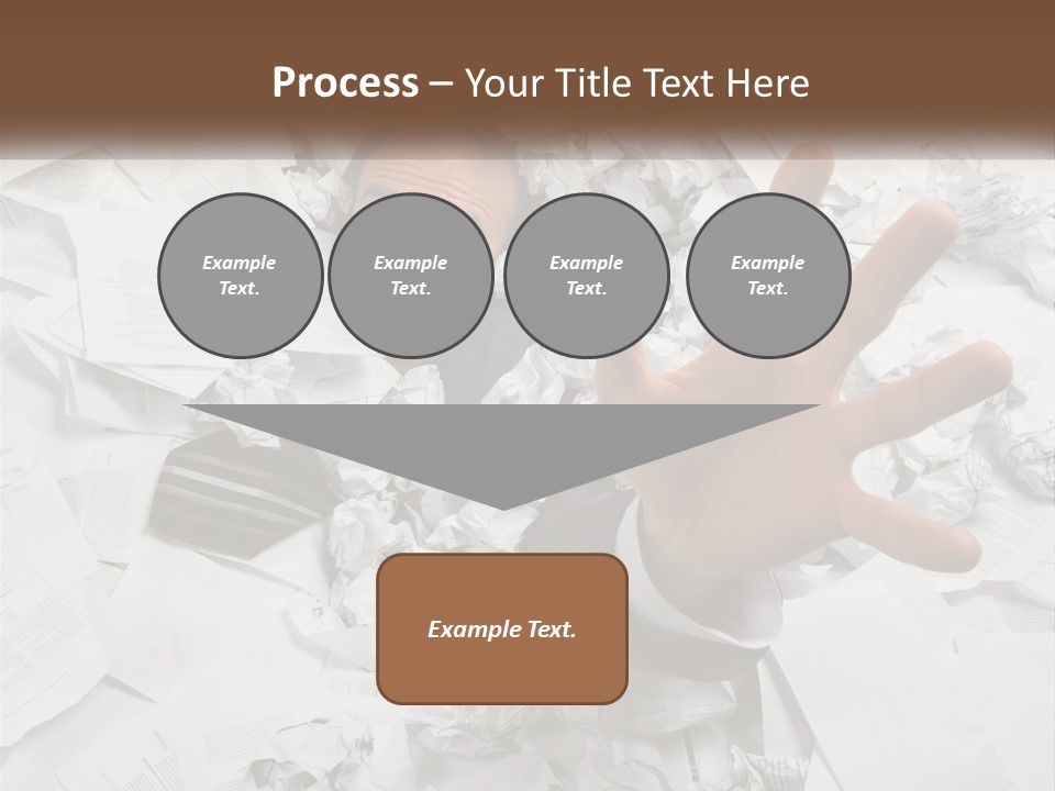 A Man With His Hand Out Through A Pile Of Papers PowerPoint Template