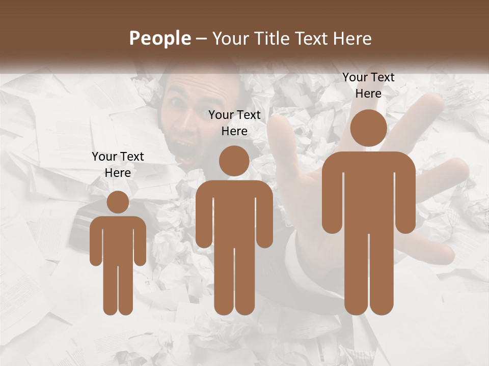 A Man With His Hand Out Through A Pile Of Papers PowerPoint Template