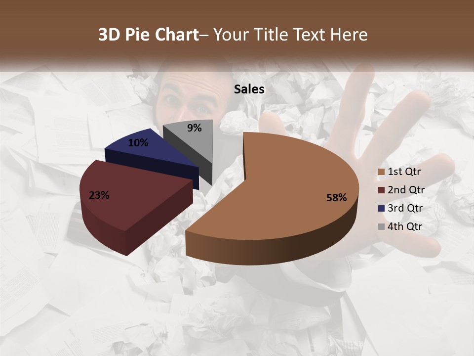 A Man With His Hand Out Through A Pile Of Papers PowerPoint Template
