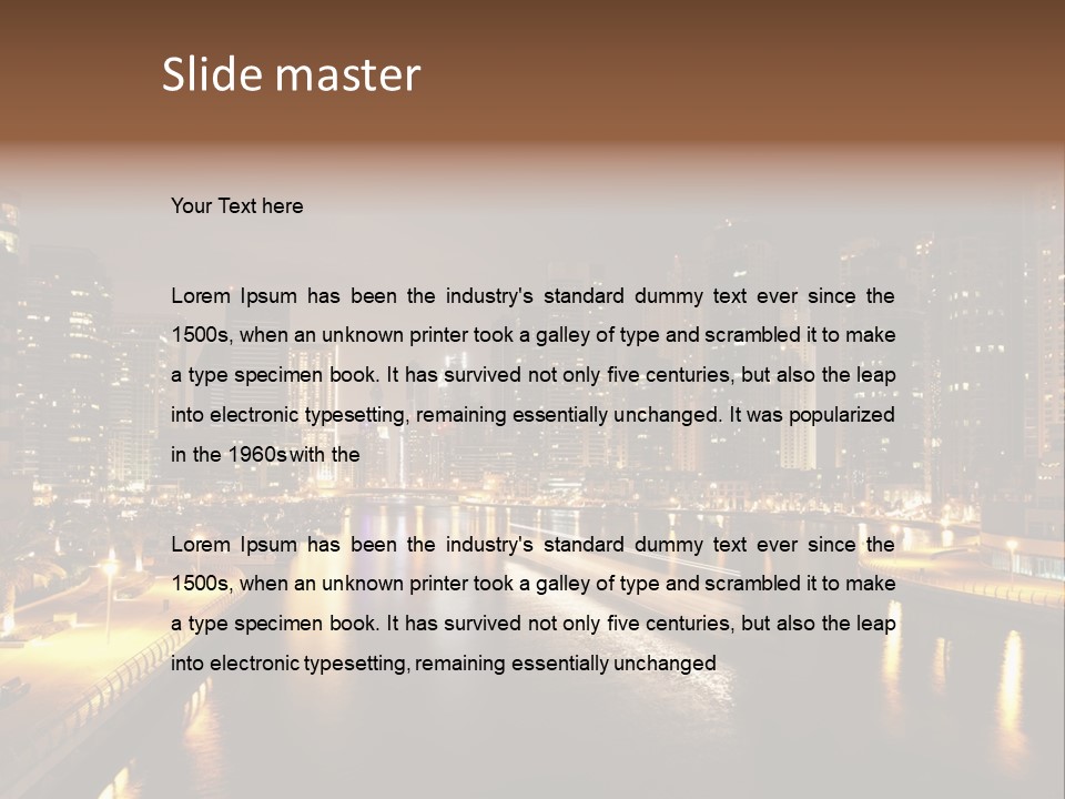 A City Skyline At Night With A River In The Foreground PowerPoint Template