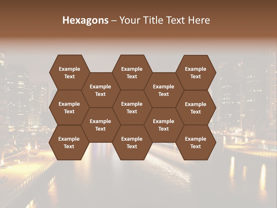 A City Skyline At Night With A River In The Foreground PowerPoint Template