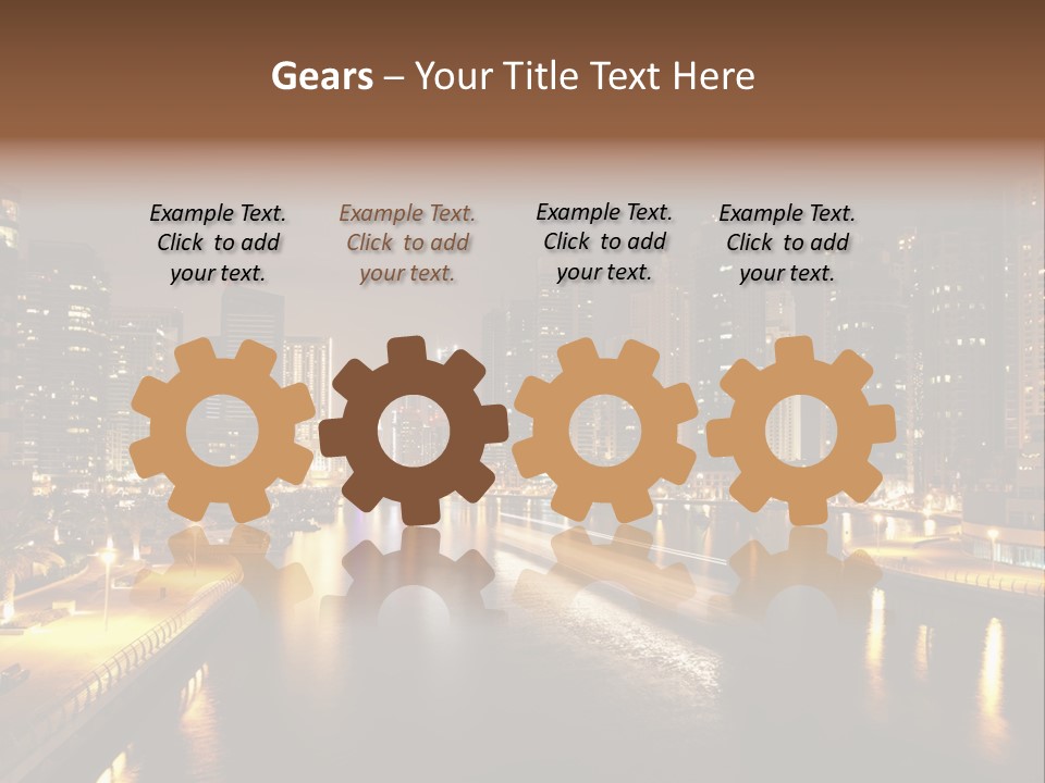 A City Skyline At Night With A River In The Foreground PowerPoint Template