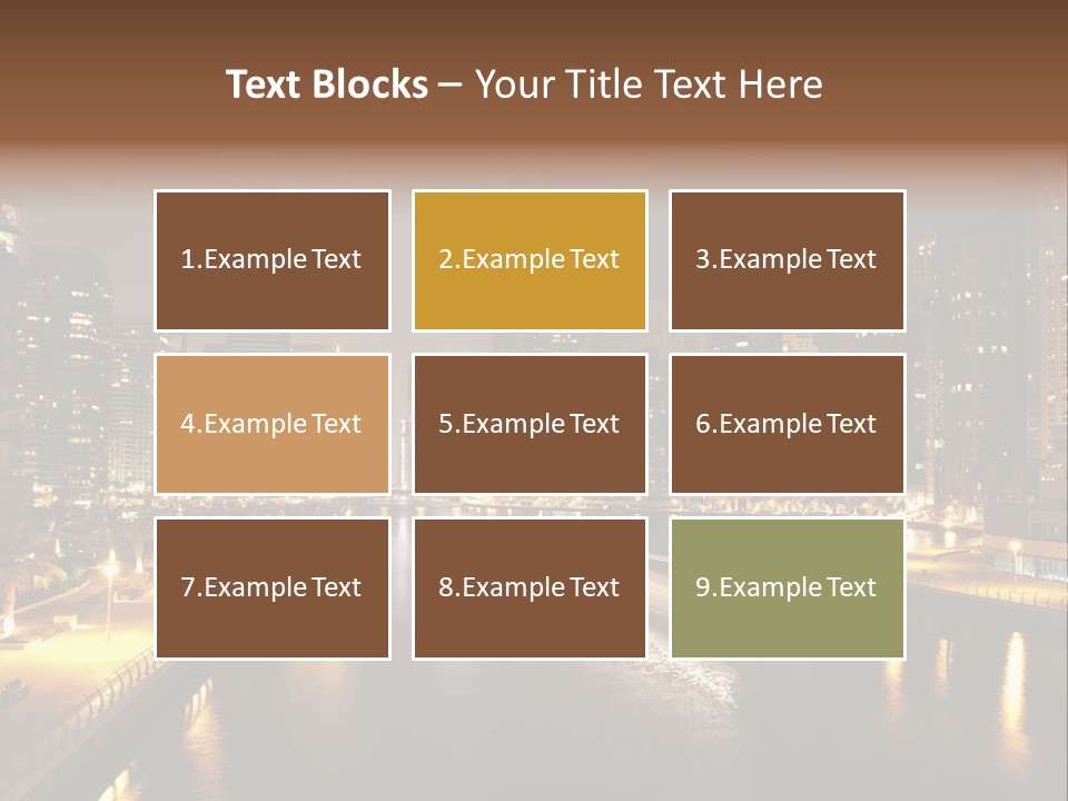 A City Skyline At Night With A River In The Foreground PowerPoint Template