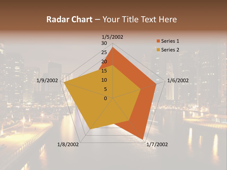 A City Skyline At Night With A River In The Foreground PowerPoint Template