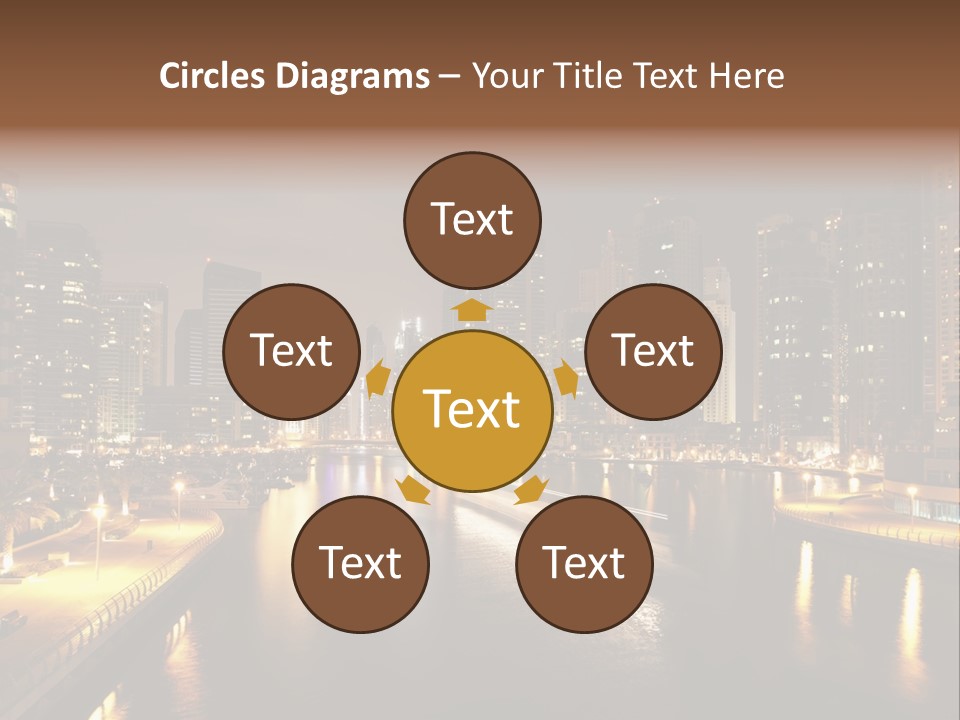 A City Skyline At Night With A River In The Foreground PowerPoint Template