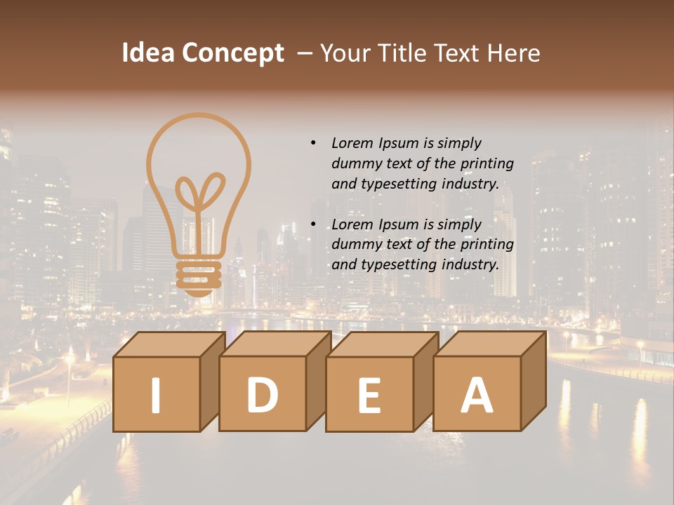 A City Skyline At Night With A River In The Foreground PowerPoint Template