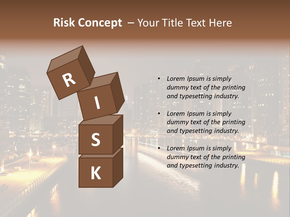 A City Skyline At Night With A River In The Foreground PowerPoint Template