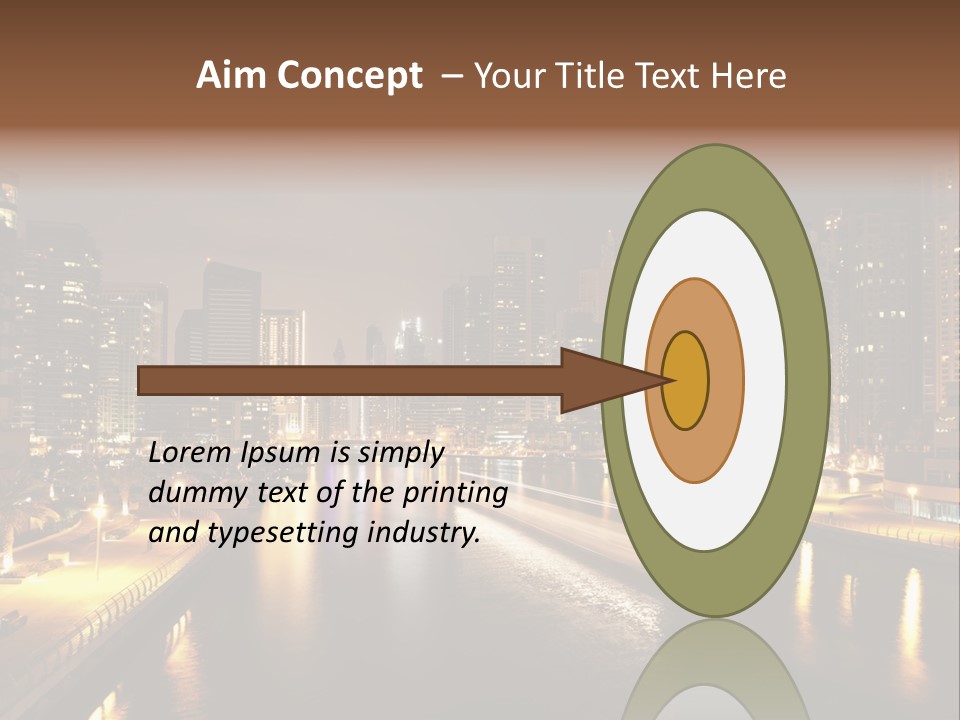 A City Skyline At Night With A River In The Foreground PowerPoint Template