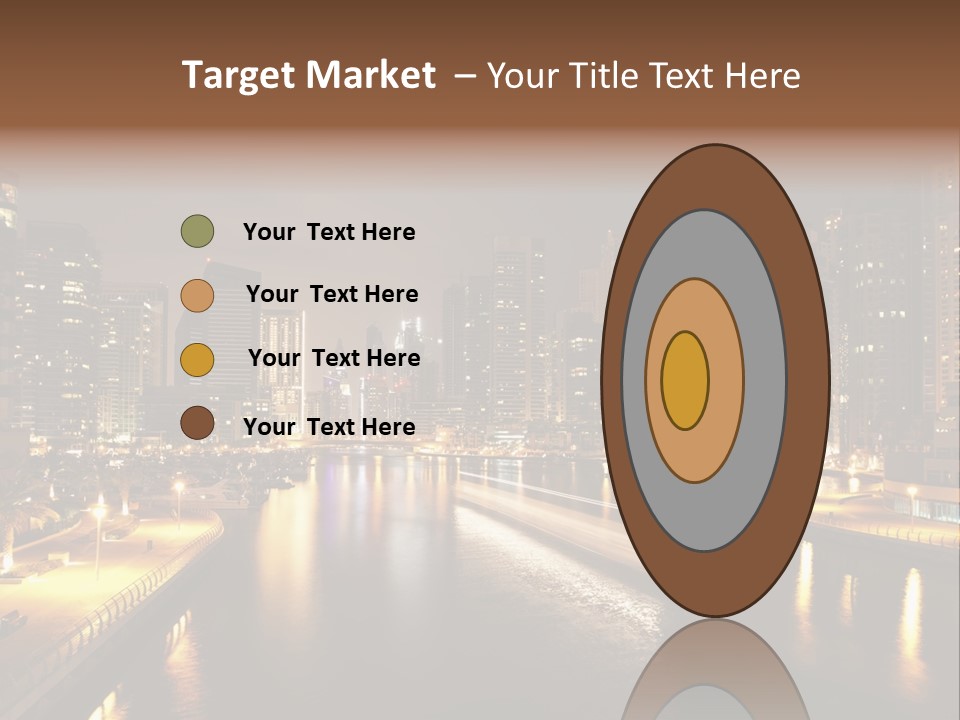 A City Skyline At Night With A River In The Foreground PowerPoint Template