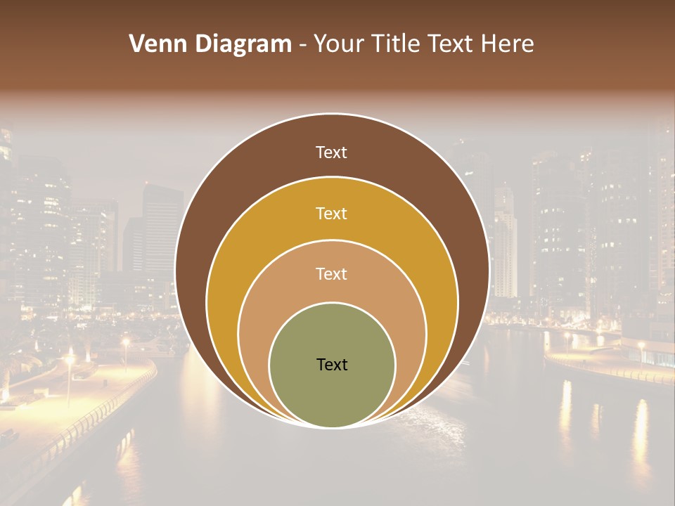 A City Skyline At Night With A River In The Foreground PowerPoint Template