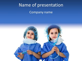 Two Children In Scrubs Are Holding A Stethoscope PowerPoint Template