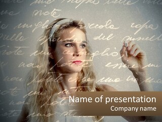 A Woman Writing On A Wall With Words In The Background PowerPoint Template