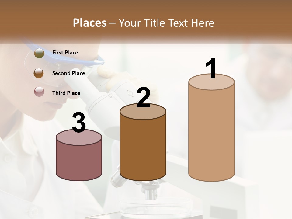 A Woman Looking Through A Microscope With A Man In The Background PowerPoint Template