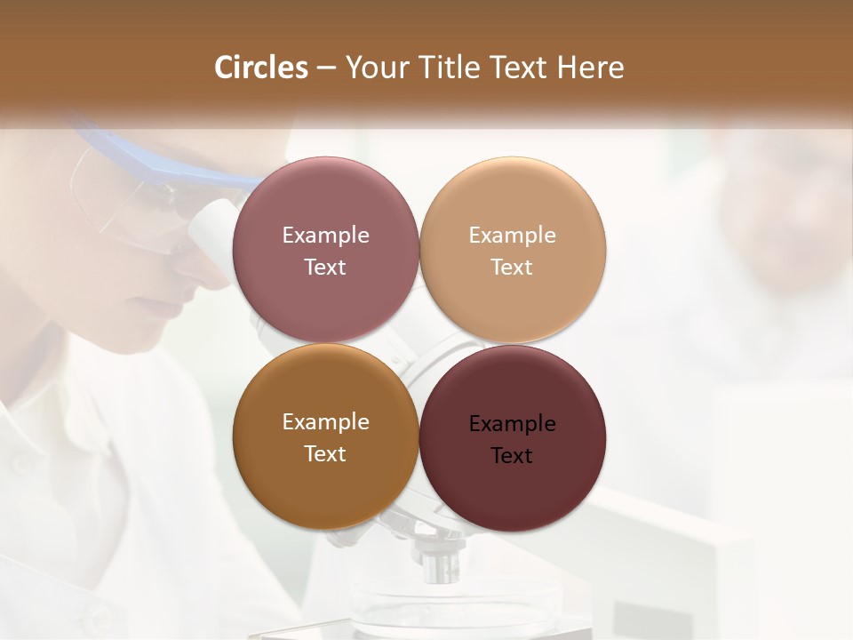 A Woman Looking Through A Microscope With A Man In The Background PowerPoint Template