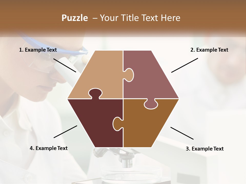 A Woman Looking Through A Microscope With A Man In The Background PowerPoint Template
