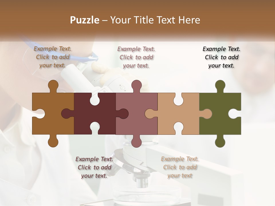 A Woman Looking Through A Microscope With A Man In The Background PowerPoint Template