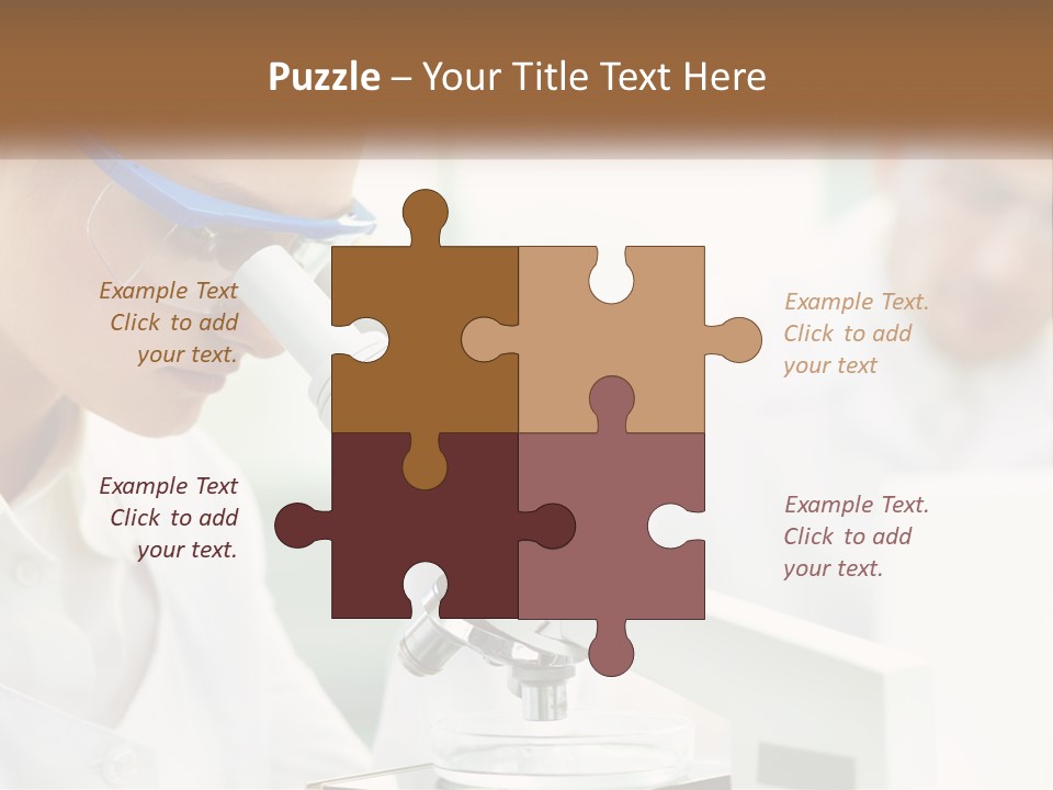 A Woman Looking Through A Microscope With A Man In The Background PowerPoint Template