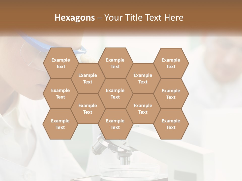A Woman Looking Through A Microscope With A Man In The Background PowerPoint Template