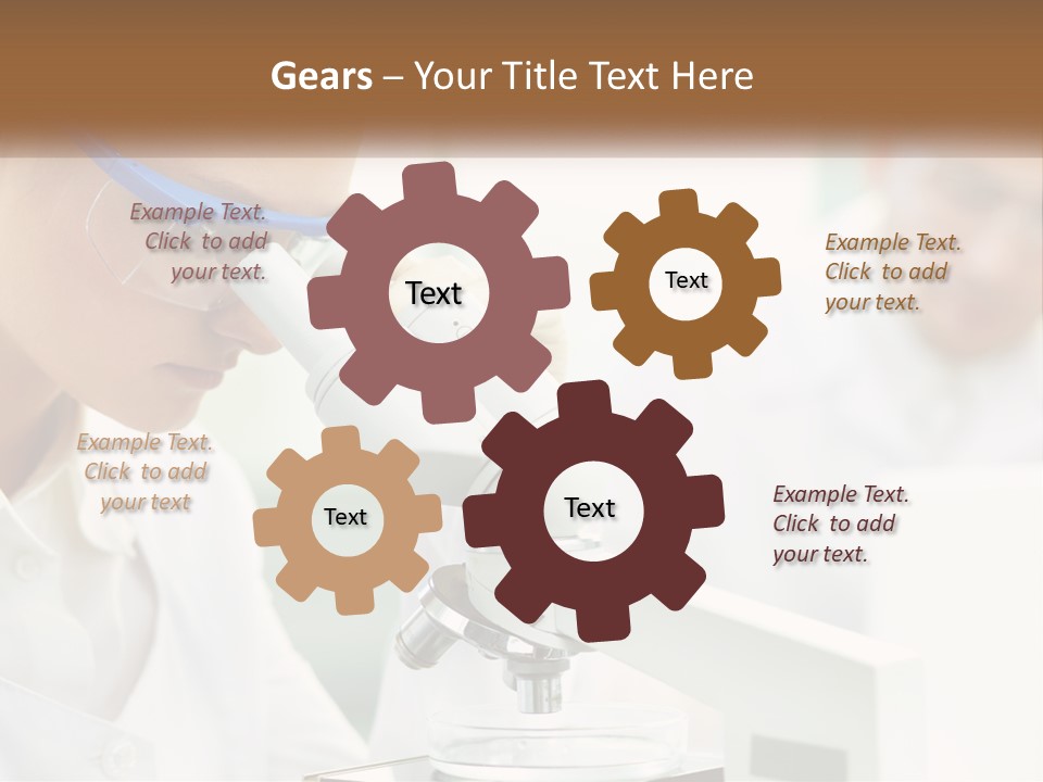 A Woman Looking Through A Microscope With A Man In The Background PowerPoint Template