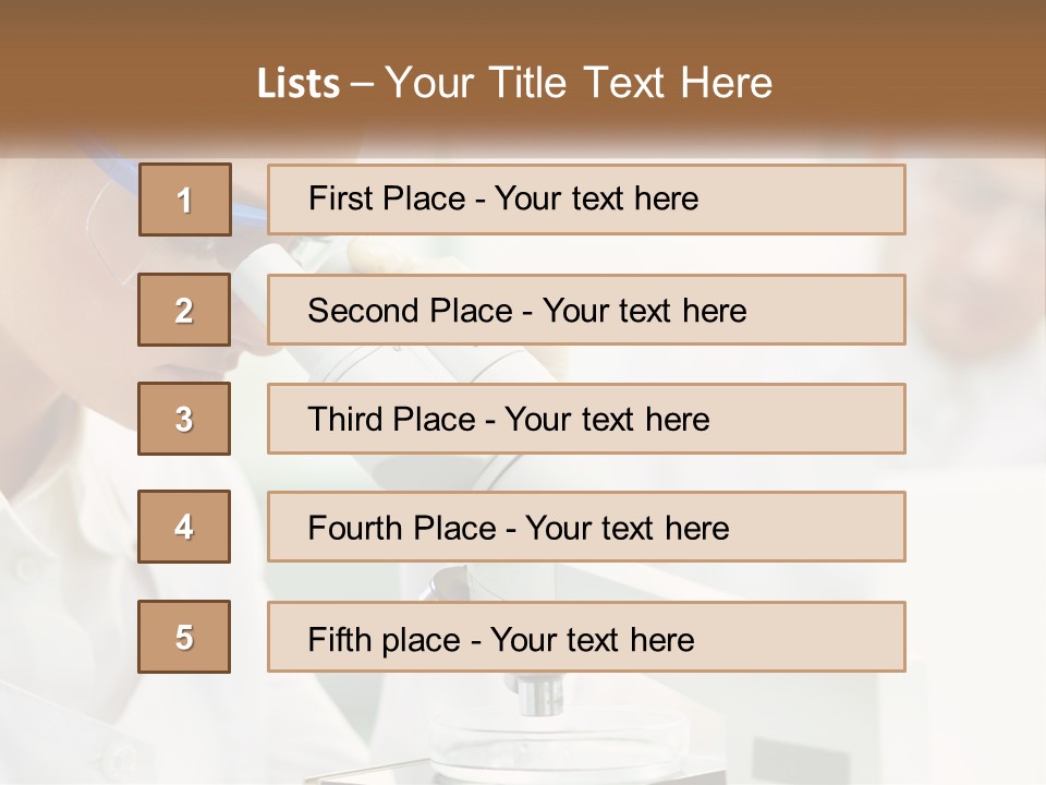 A Woman Looking Through A Microscope With A Man In The Background PowerPoint Template