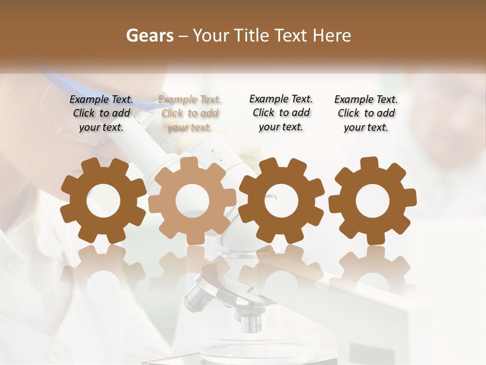 A Woman Looking Through A Microscope With A Man In The Background PowerPoint Template