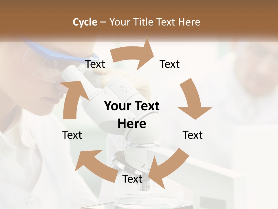 A Woman Looking Through A Microscope With A Man In The Background PowerPoint Template