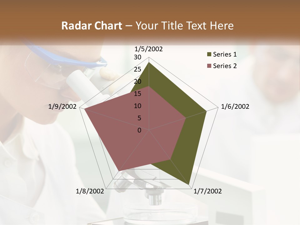 A Woman Looking Through A Microscope With A Man In The Background PowerPoint Template