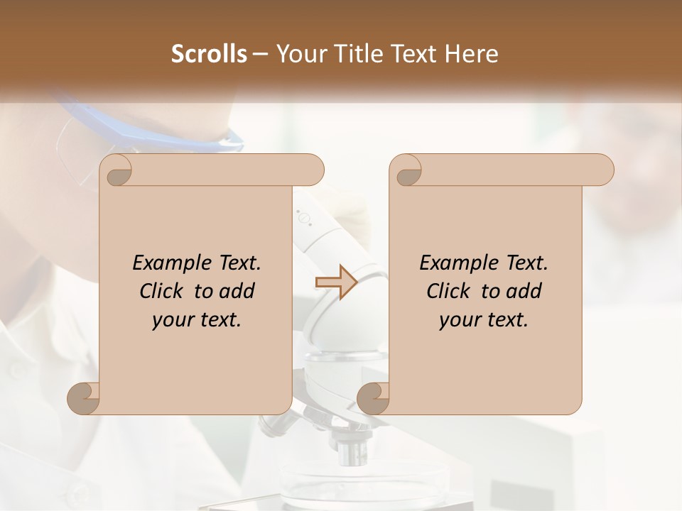 A Woman Looking Through A Microscope With A Man In The Background PowerPoint Template