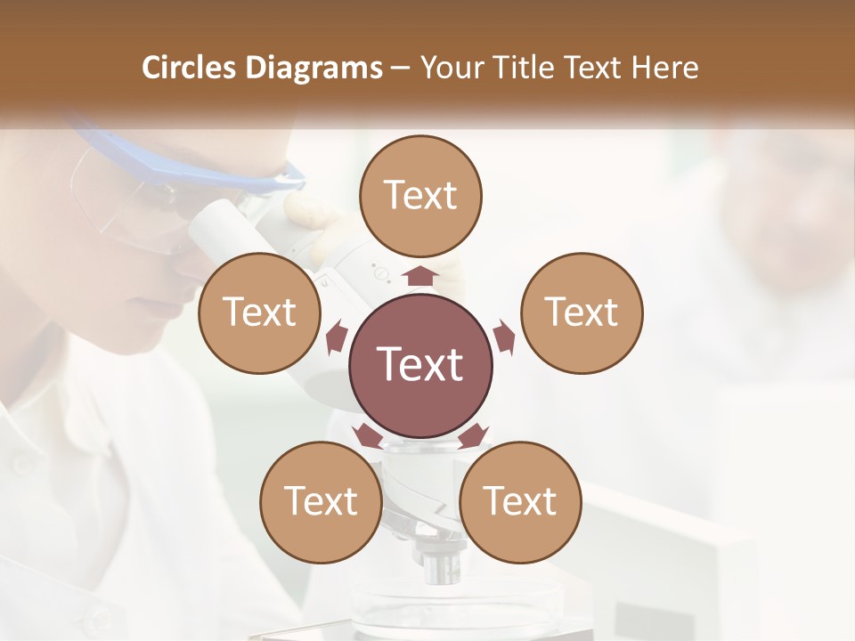 A Woman Looking Through A Microscope With A Man In The Background PowerPoint Template