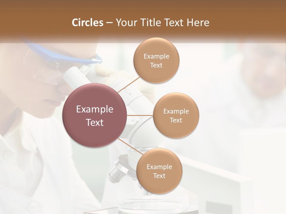 A Woman Looking Through A Microscope With A Man In The Background PowerPoint Template