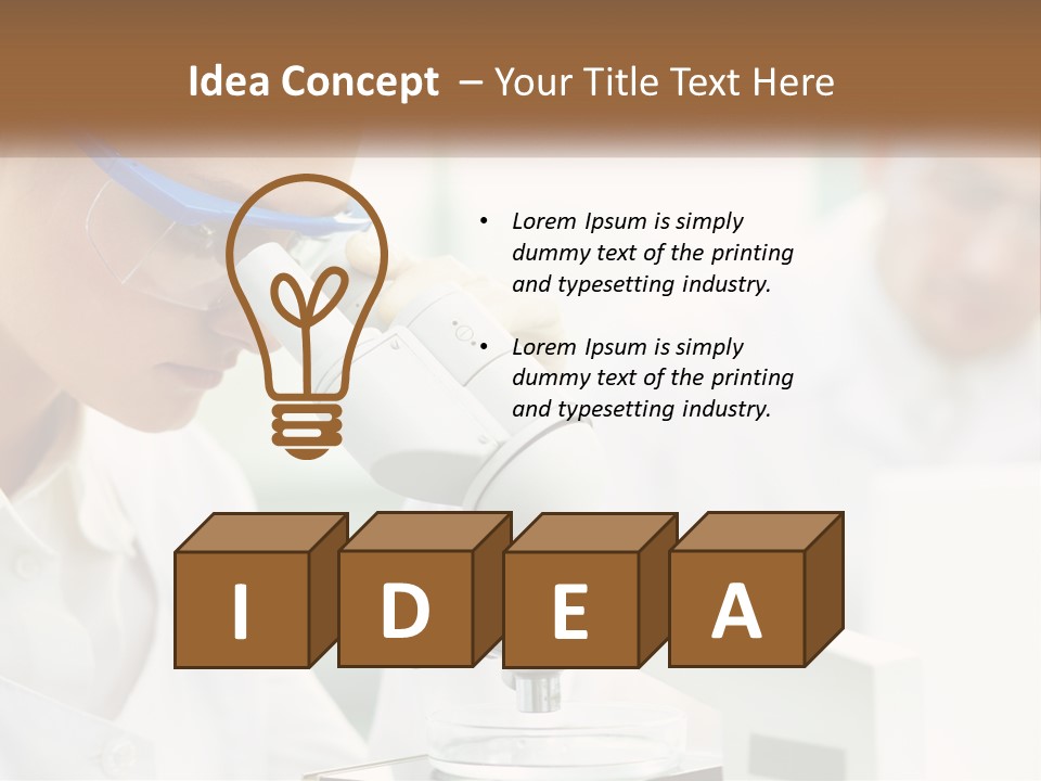 A Woman Looking Through A Microscope With A Man In The Background PowerPoint Template