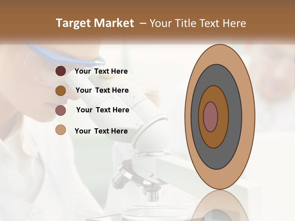 A Woman Looking Through A Microscope With A Man In The Background PowerPoint Template