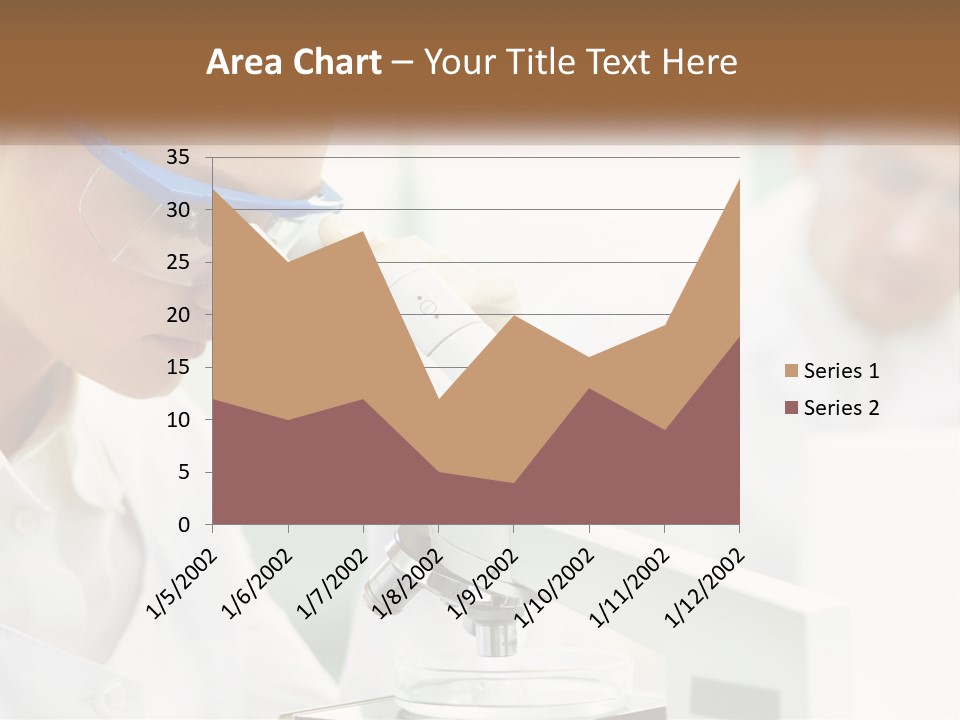 A Woman Looking Through A Microscope With A Man In The Background PowerPoint Template