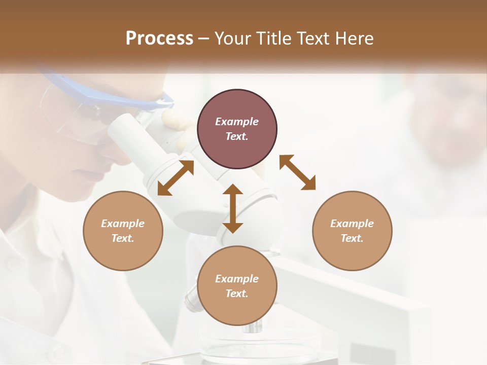 A Woman Looking Through A Microscope With A Man In The Background PowerPoint Template
