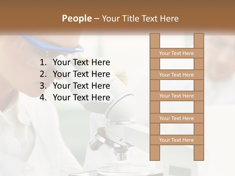 A Woman Looking Through A Microscope With A Man In The Background PowerPoint Template