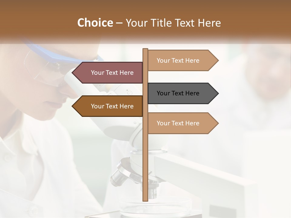A Woman Looking Through A Microscope With A Man In The Background PowerPoint Template