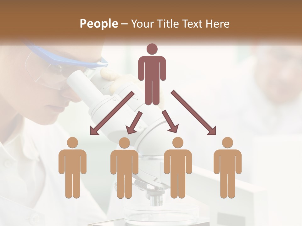 A Woman Looking Through A Microscope With A Man In The Background PowerPoint Template