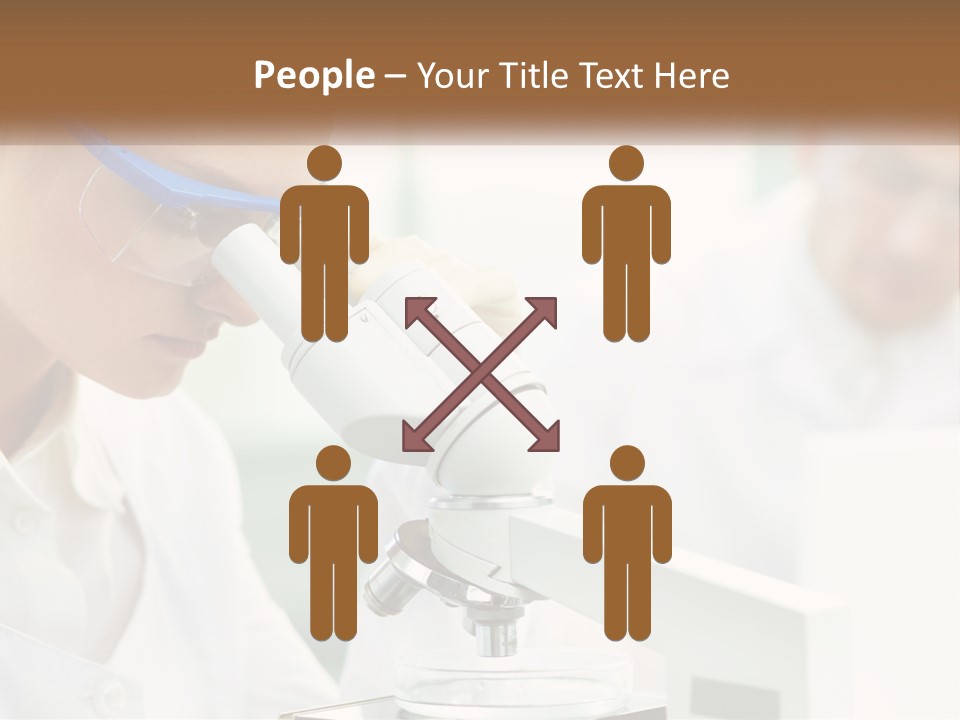 A Woman Looking Through A Microscope With A Man In The Background PowerPoint Template