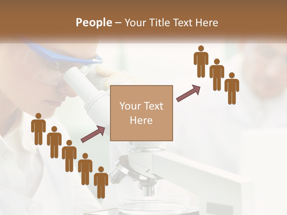 A Woman Looking Through A Microscope With A Man In The Background PowerPoint Template