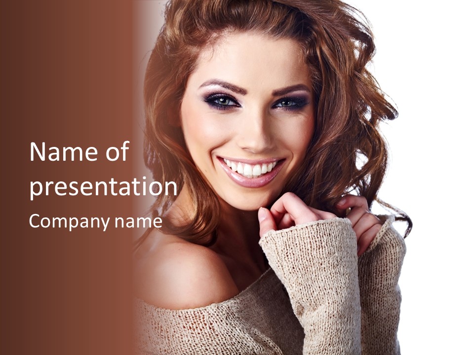 A Beautiful Woman With Long Hair Smiling For The Camera PowerPoint Template
