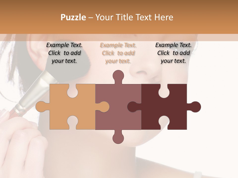 A Woman Holding A Makeup Brush In Front Of Her Face PowerPoint Template