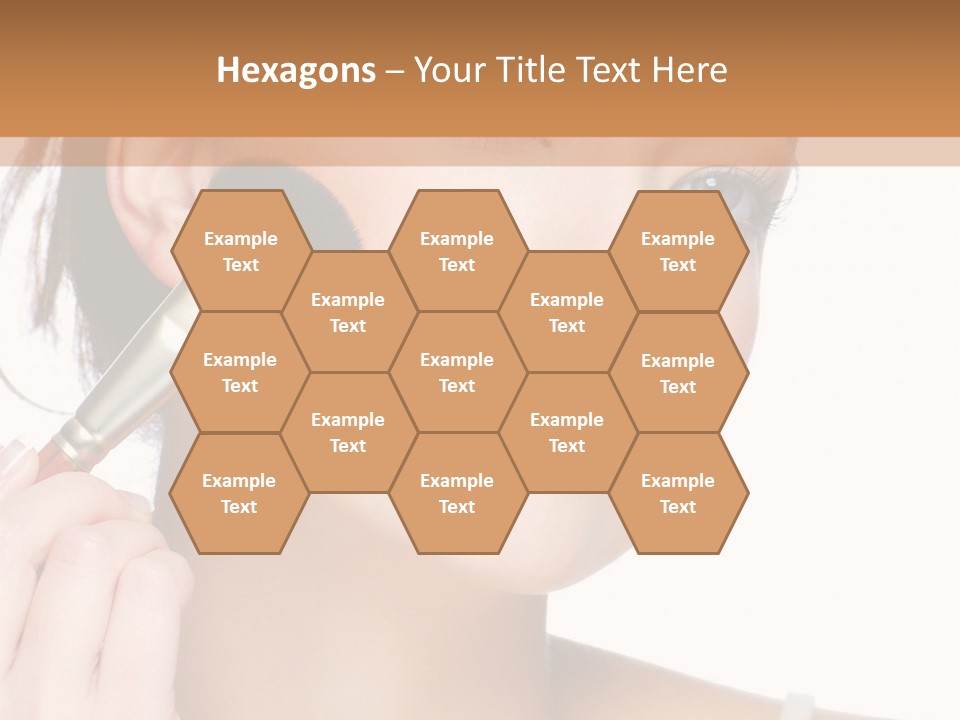 A Woman Holding A Makeup Brush In Front Of Her Face PowerPoint Template