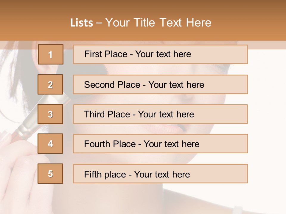 A Woman Holding A Makeup Brush In Front Of Her Face PowerPoint Template