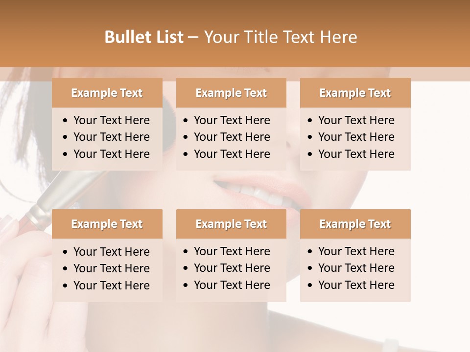 A Woman Holding A Makeup Brush In Front Of Her Face PowerPoint Template