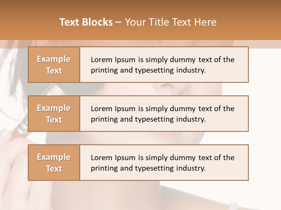 A Woman Holding A Makeup Brush In Front Of Her Face PowerPoint Template