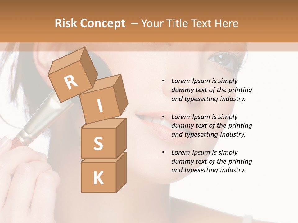 A Woman Holding A Makeup Brush In Front Of Her Face PowerPoint Template