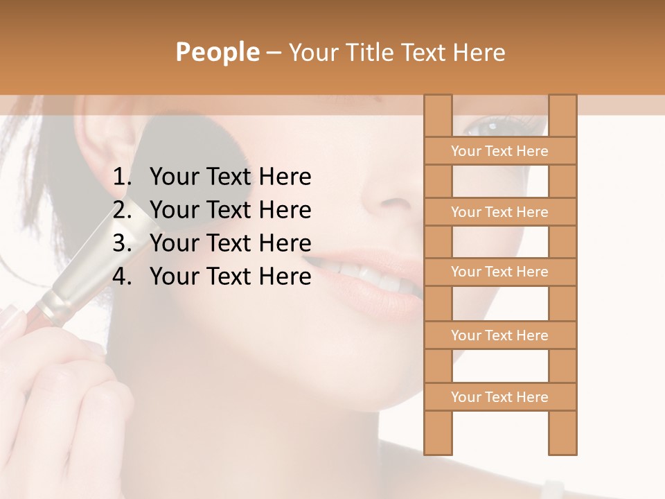 A Woman Holding A Makeup Brush In Front Of Her Face PowerPoint Template